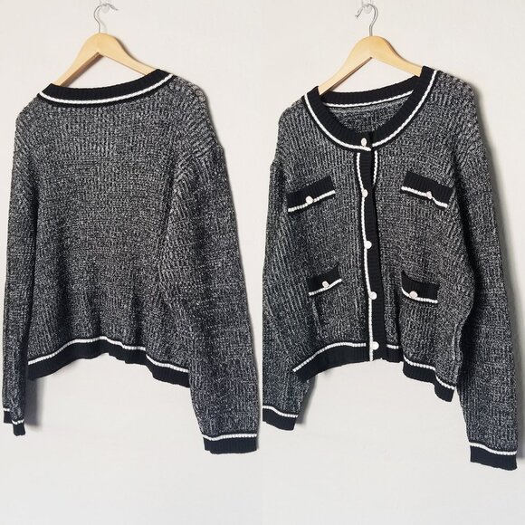 Cider Knit Round Neck Contrasting Binding Button Cardigan Curve Plus 2XL Shimmer - Picture 8 of 16